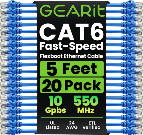 Miniatura 30 de GearIT Paquete de 20 cables de conexión Cat6 de 1 pie, cable Ethernet Cat 6 sin enganches, flexible y suave, serie Preimum, color azul