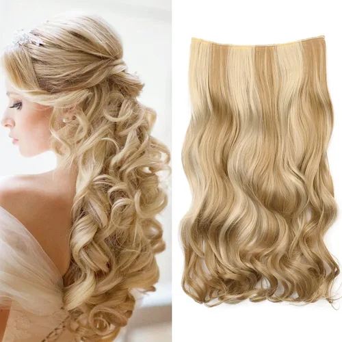 Miniatura 20 de REECHO Extensiones de cabello rubio, extensiones de una pieza con clip de 20" para mujer, extensiones de cabello sintético suave y natural con ondas