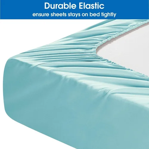 Miniatura 3 de LaxLinen 4 PCs Sheet Set (+30 Inch) Extra Deep Pocket Twin/Single Bed Size, Aqua Solid 600 Thread Count 100% Egyptian Cotton