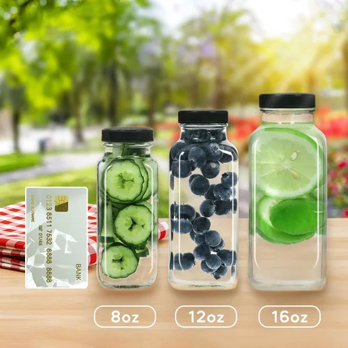 Miniatura 7 de STARSIDE - Botellas de vidrio para jugo de 8 onzas con tapas, paquete de 12 - Frascos reutilizables cuadrados para exprimir, leche, kombucha