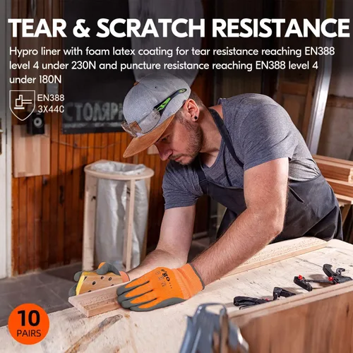 Miniatura 4 de Vgo... Cut Resistant Gloves,Cutproof Work Gloves Men Women,Latex Rubber Coated,EN388 level C, ANSI level A3(RB2148HY,Orange)