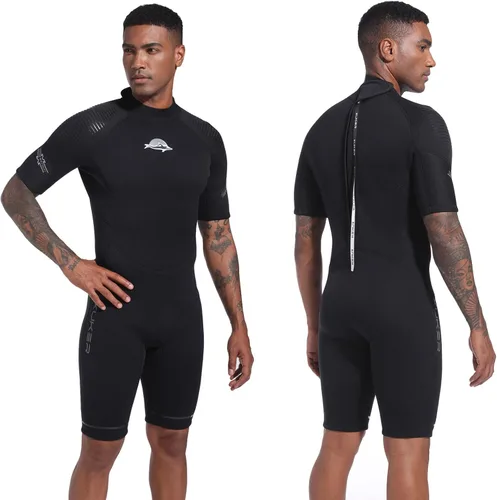 Miniatura 8 de XUKER Traje de neopreno corto para hombre para mujer, 0.118 in con cremallera trasera, traje de buceo de neopreno de manga corta térmico para buceo