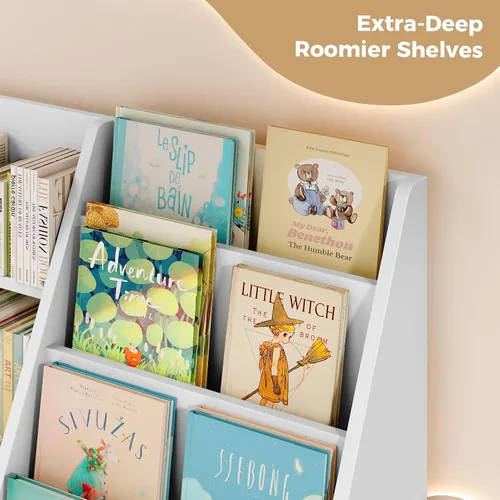 Miniatura 4 de Tatub Estantería de madera para niños de 6 niveles y almacenamiento de juguetes, organizador de juguetes para niños con estantes para libros, Blanco