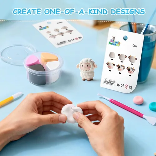 Miniatura 5 de CLYMENE Kit de arcilla seca al aire para niños, 12 animales de arcilla para modelar con herramientas y tutoriales, artes y manualidades, juguetes