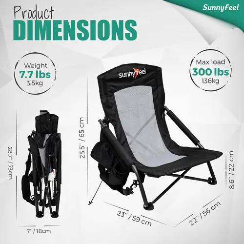 Miniatura 2 de SUNNYFEEL Silla de playa baja plegable para adultos, sillas de camping de playa ligeras portátiles con soporte para tazas, reposabrazos, silla
