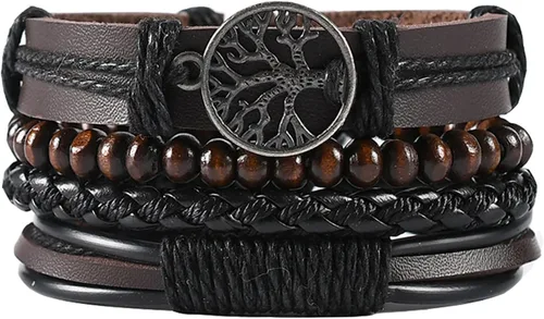 Miniatura 52 de Pulsera Gótica Ajustable de Cuero Trenzado Punk Multicapa de Estilo Grunge, Conjunto de Pulseras Emo con Brazalete de Metal, Envoltura