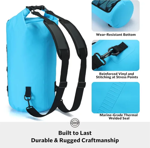 Miniatura 4 de STOVER 5/10/25/30/40/55L Waterproof Dry Bag- Roll-Top Backpack w/Phone Case- Kayaking, Hiking, Camping, Boating- Men/Women 25L Azul