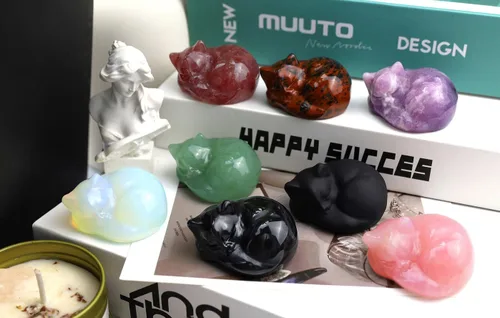 Miniatura 7 de QINJIEJIE Gato de Cristal de Obsidiana Negra de 2 Pulgadas, Piedras Preciosas de Gato Negro, Decoraciones de Estatua de Piedra Curativa, Lindas