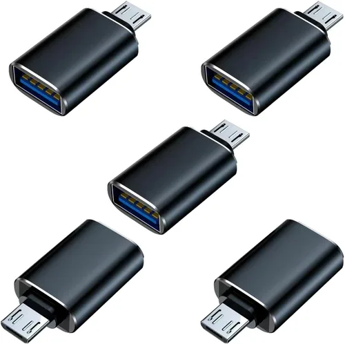 Paquete de 5 adaptadores Micro USB a USB OTG, USB A a Micro USB, compatible con S7 LG, mouse, unidad flash, teclado, controlador de juegos, negro