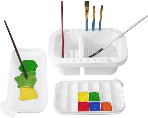 Miniatura 13 de MyLifeUNIT Limpiador de pinceles, soporte para pinceles y organizadores con paleta para acrílico, acuarela y pinturas a base de agua (gris)