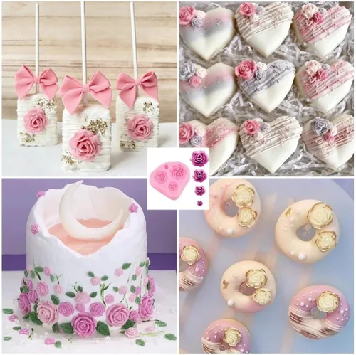 Miniatura 2 de Molde de rosas Molde de silicona para tartas de chocolate Sugarcraft Decorar Fondant Fimo Herramientas 4 Tamaño Rosa 2 Piezas 2 moldes de rosa