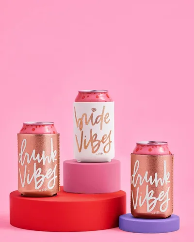 Miniatura 5 de xo, Fetti Enfriador de latas para despedida de soltera, blanco + oro rosa, 10 unidades, soporte de neopreno, funda para bebidas, despedida