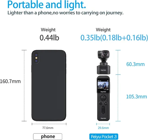 Miniatura 6 de Feiyu Pocket 3 Kit Cámara de Vlog Manual 4K Estabilización de Imagen de Gimbal de 3 Ejes 1/2.3" CMOS 4K60fps 1080P 120fps Ángulo Ultra