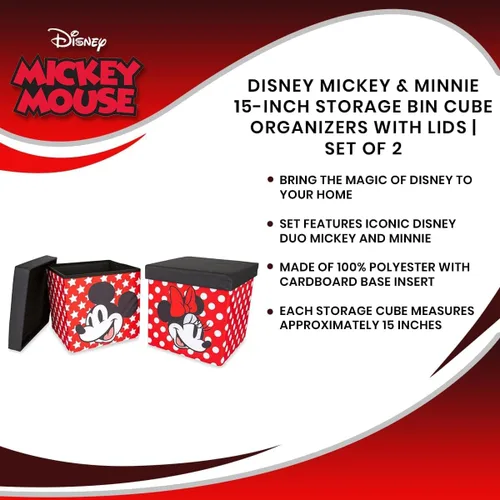 Miniatura 6 de Disney Mickey & Minnie - Organizador de cubos de almacenamiento de 15 pulgadas con tapas, juego de 2 Contenedor de cesta de tela, organizador