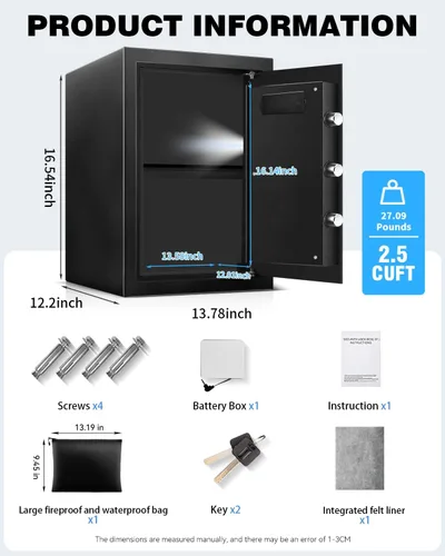 Miniatura 8 de Caja de seguridad grande de 2.5 pies cúbicos con resistencia al fuego e impermeable para documentos - Caja de seguridad personal de acero