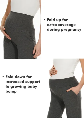 Miniatura 5 de Ecavus Pantalones de maternidad anchos y rectos para mujer, versátiles, cómodos, palazzo, elásticos, con bolsillos