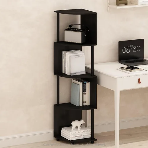 Miniatura 10 de Furinno ECON - Estantería apilable 2 en 1, estantería esquinera de 4 niveles con estante de exhibición, 16.1 x 16.1 x 49.1 pulgadas, para sala
