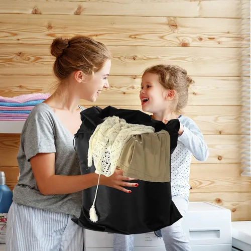 Miniatura 6 de Woanger Paquete de 12 bolsas de lavandería extragrandes de 28 x 45 pulgadas, lavables a granel, bolsa de lavandería de viaje con cierre de cordón