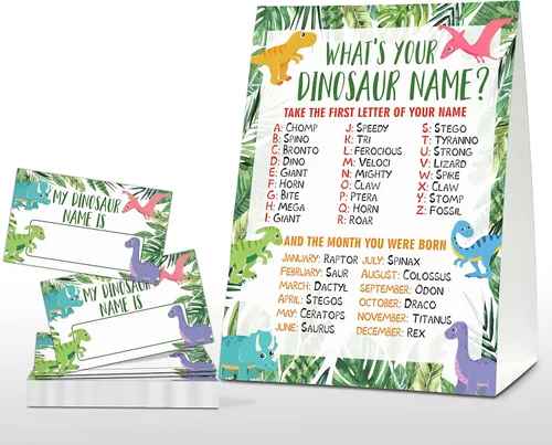 Miniatura 5 de Juego de nombre de dinosaurio con texto en inglés "What's Your Dinosaur Name" - Juegos de fiesta de cumpleaños de safari para adultos - Actividad