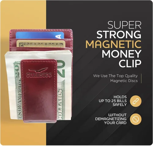 Miniatura 38 de Billetera de cuero con clip para dinero, bolsillo frontal delgado, bloqueo RFID con imán súper fuerte