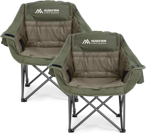 Miniatura 12 de Huskfirm Paquete de 2 sillas de campamento acolchadas de gran tamaño, sillas de campamento plegables de alta resistencia con portavasos y bolsa Gris