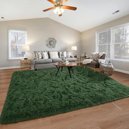 Miniatura 6 de Pettop Alfombra de Área Esponjosa Verde Profundo para Dormitorio Sala de Estar, 3x5 Pies Alfombras Shaggy de Felpa Super Suaves y Peludas para Niñas