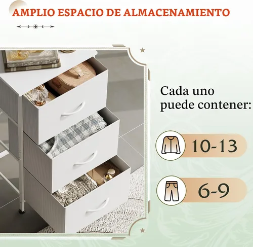 Miniatura 5 de WLIVE Mesita de noche con 3 cajones, cómoda de tela, unidad organizadora, cómoda de almacenamiento para dormitorio, pasillo, entrada, armarios