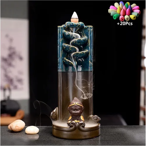 Miniatura 6 de UNNS Soporte de incienso para cascada, quemador de incienso de retorno, soporte creativo para decoración de oficina en el hogar, artesanía, cerámica