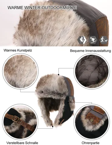 Miniatura 40 de Comhats Gran XL Trapper Trooper Caza Cálido Oído Solapa Rusia Ushanka Invierno Esquí Clima Frío Bombardero Sombreros para Hombres