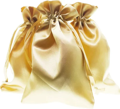 Bolsas de regalo de satén dorado de 6 x 9 pulgadas, bolsas de joyería, cordón de regalo de boda, baby shower, Navidad, 50 por paquete Oro - 6 x 9