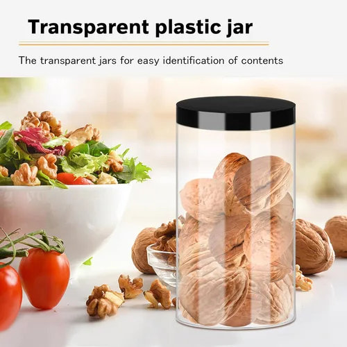 Miniatura 4 de SLifeJars Tarros de plástico transparente de 32 onzas, paquete de 12 recipientes grandes redondos de plástico PET con tapas negras de rosca, tarros