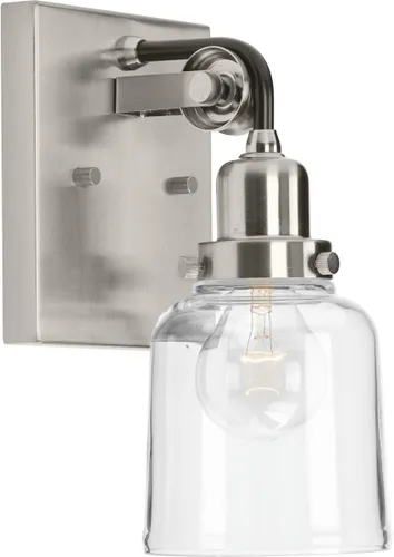 Miniatura 8 de Progress Lighting Rushton Collection - Lámpara de tocador de baño de cristal transparente (1 lámpara), níquel cepillado