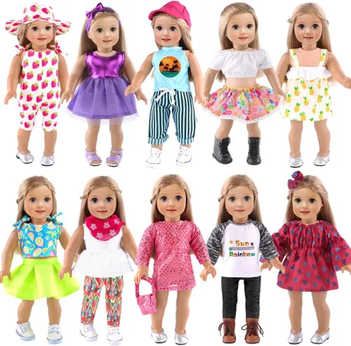 Miniatura 10 de ebuddy Juego de 10 piezas de ropa para muñeca de 18 pulgadas - Conjunto de moda apto para muñeca de 18 pulgadas (Solo ropa)