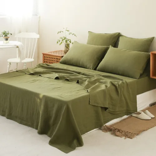 Miniatura 26 de Simple&Opulence - Juego de sábanas de lino 100% lavado, estilo básico, 4 piezas (1 sábana encimera y 1 sábana bajera y 2 fundas de almohada), lino