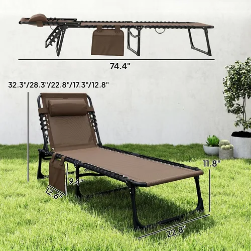 Miniatura 7 de Outsunny Tumbona plegable para exteriores, silla de bronceado con bolsillo lateral, correa de transporte, tumbona portátil para patio y playa