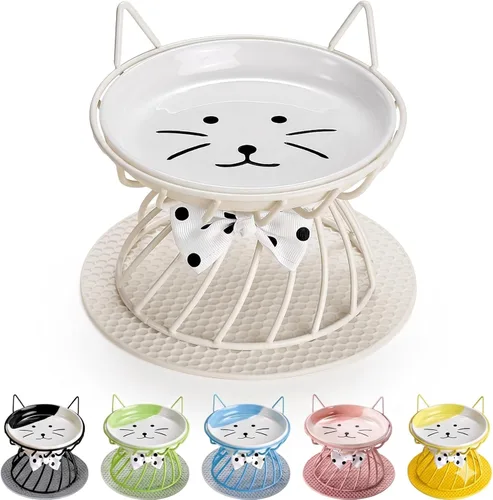 Miniatura 11 de Plato elevado de comida para gatos, cerámica, soporte antideslizante, estación de alimentación elevada, 5 pulgadas, poco profundo para bigotes, apto