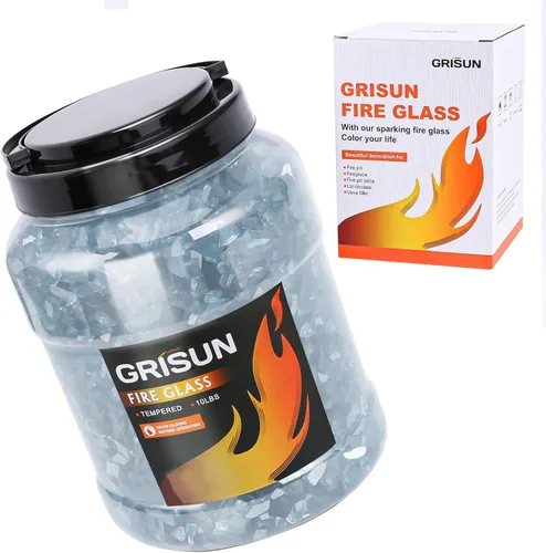 Miniatura 7 de GRISUN Vidrio de Fuego Azul Aguamarina para Hoguera, Rocas de Vidrio Templado Reflectante de Alto Brillo de 1/4 de Pulgada para Chimenea de Gas
