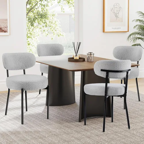 Miniatura 12 de Sweetcrispy Juego de 2 Sillas de Comedor, Sillas de Cocina Redondas Modernas de Mediados de Siglo Tapizadas en Boucle con Respaldo Curvado y Patas