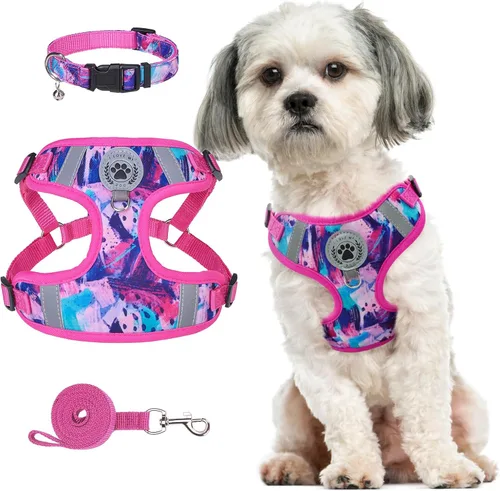 Miniatura 12 de BEAUTYZOO Step in - Juego de arnés para perro, collar y correa para perros pequeños, medianos y grandes, arnés para cachorro sin tirones, sin Beige
