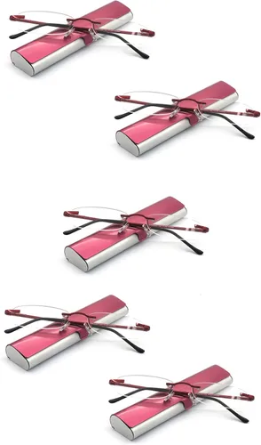 Miniatura 7 de 5 pares de gafas de lectura sin montura de metal con bisagra de resorte ligero estuche delgado para hombres y mujeres