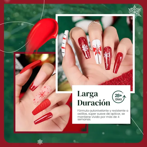 Miniatura 5 de beetles Gel Polish Set - Colección Eif, kit de esmalte de uñas de gel con purpurina roja y verde brillante, para secarse en luz UV LED, kit de uñas