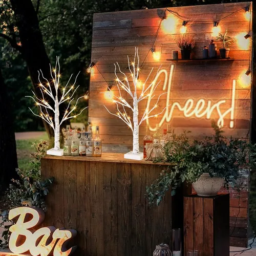 Miniatura 3 de Vanthylit - Juego de 2 árboles de abedul blancos con luces LED, árbol de mesa con temporizador, árbol de Navidad iluminado para decoración