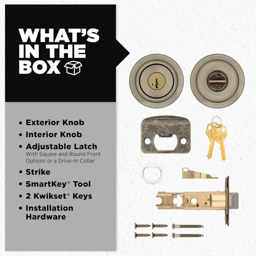 Miniatura 6 de Kwikset Tylo Picaporte de entrada con cerradura y llave, manija con llave segura para exteriores, entrada principal y dormitorio, latón antiguo