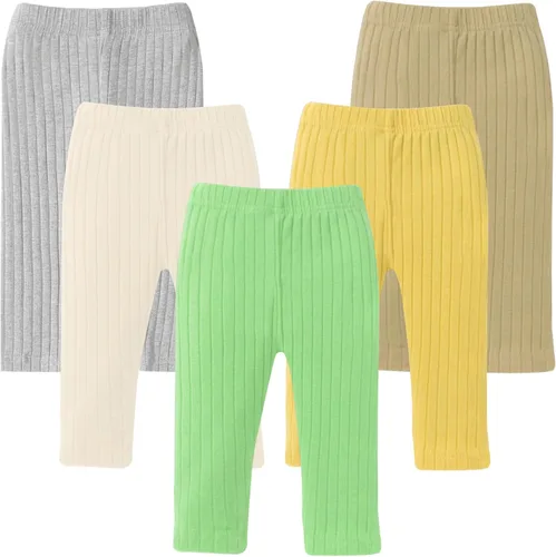 DREAM BUS Paquete de 5 pantalones de bebé para niña, pantalones acanalados con volantes acampanados, leggings para bebé, pantalones acampanados para