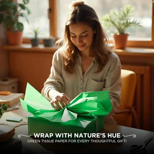 Miniatura 7 de SANZIX 150 hojas de papel de seda verde para bolsas de regalo a granel de 20 x 14 pulgadas, papel de regalo verde perfecto para decoraciones del día
