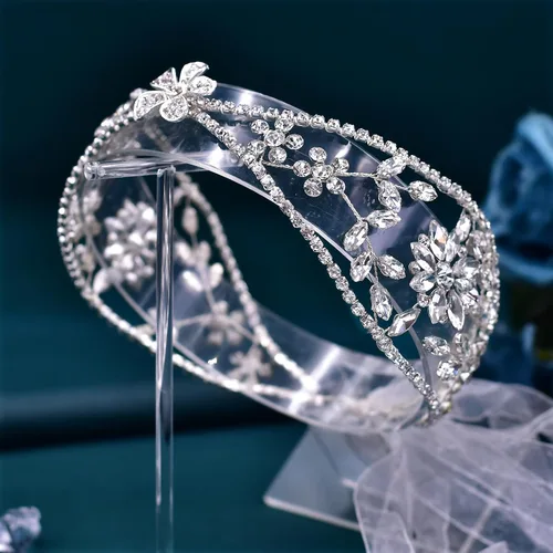 Miniatura 2 de Diademas nupciales Rhinestone Hairpieces Novias Boda Accesorios para el cabello Plata Rhinestone Mujer (Plata)