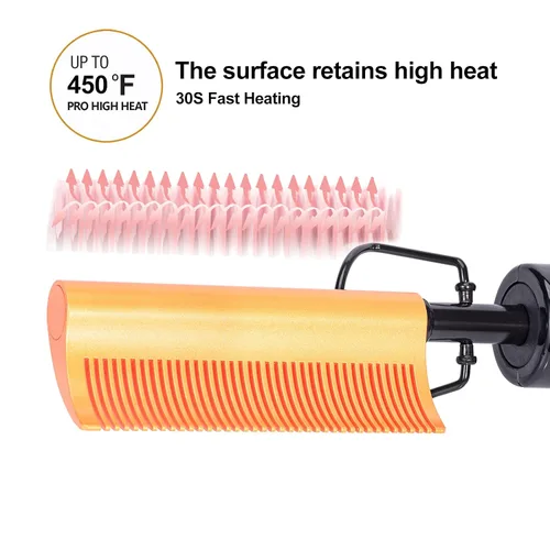 Miniatura 2 de DAN Technology Plancha Alisadora de Cerámica Curva y Peine de Presión Térmica, 450°F de Doble Voltaje para Cabello Natural Negro, Portátil