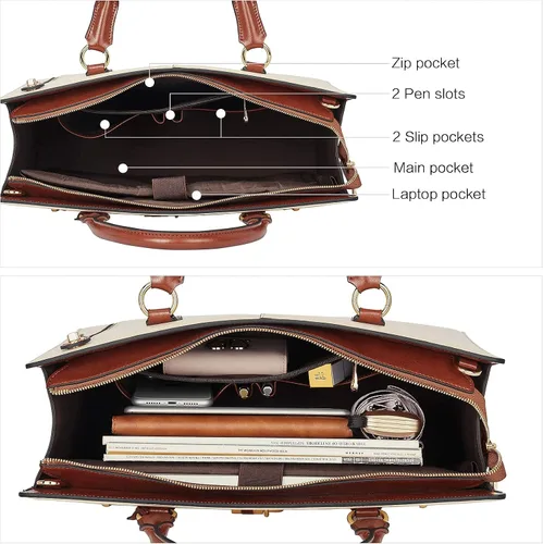 Miniatura 5 de BOSTANTEN Maletín para mujer de 15.6 pulgadas, bolso de cuero para laptop vintage, elegante bolso de negocios para abogadas, bolsa de trabajo