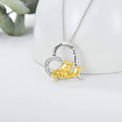 Miniatura 2 de LONAGO Mother and Child Fox Necklace Sterling Silver, Foxes Heart Necklace Gift for Mother Grandmother Mom Daughter Women