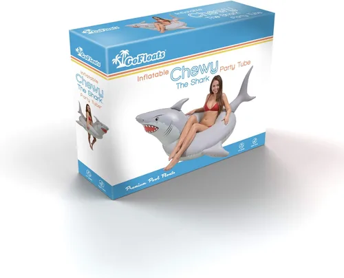 Miniatura 8 de GoFloats Tubo flotador de piscina con forma de tiburón "Great White Bite", balsas inflables, adultos y niños